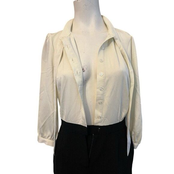 Modcloth Womens Size 2 Black Cream Front Tie 3/4 Sleeve Jumpsuit - Picture 4 of 6